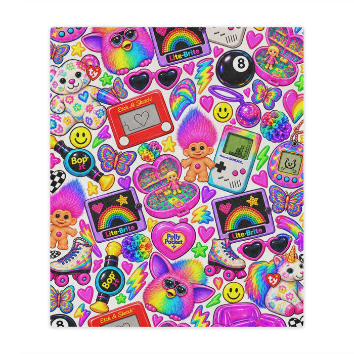 Retro Rainbow 90s Toy Sticker Collage Minky Blanket
