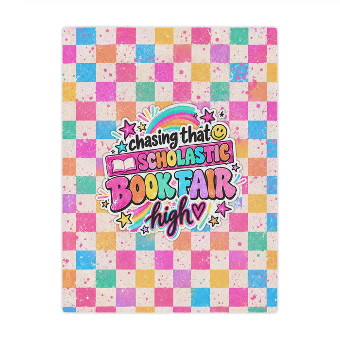 Minky Blanket — "Chasing That Scholastic Book Fair High" Colorful Checkered Blanket