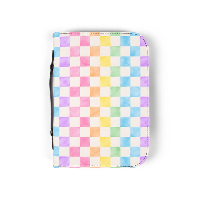 Pastel Rainbow Checkered Bible Cover — Zippered Protective Case for Standard Bibles
