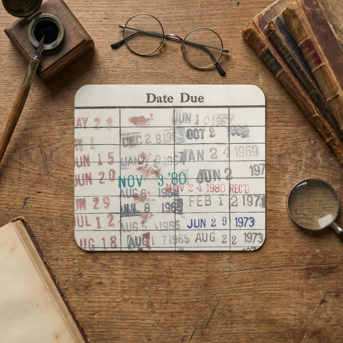 Book Mouse Pad - Vintage Library Card Desk Accessory With Comfortable Wrist Support