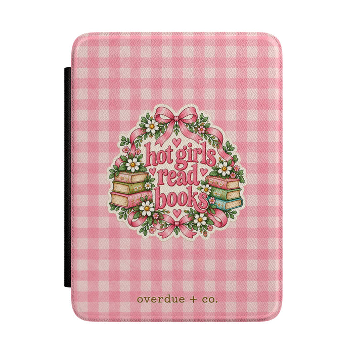 Kindle Case — "Hot Girls Read Books" Pink Gingham E-Reader Cover