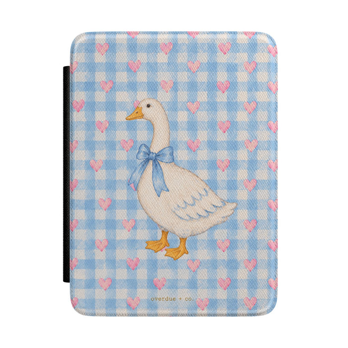 Cute Goose Plaid Kindle Case — Blue Gingham Goose
