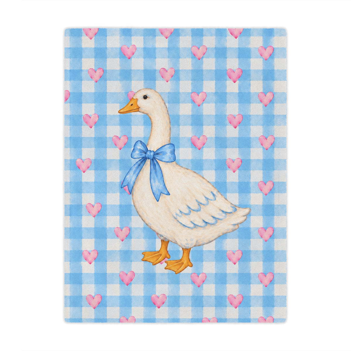 Baby Blue Goose Minky Blanket – Gingham Hearts Plush Throw