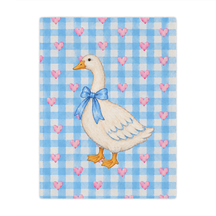 Baby Blue Goose Minky Blanket – Gingham Hearts Plush Throw
