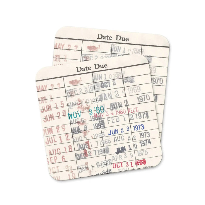 Library Card Coaster - Librarian Gift Set of Coasters - Reading Reader Book - Vintage Library Due Date Card