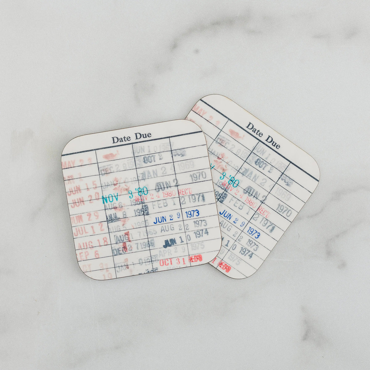 Library Card Coaster - Librarian Gift Set of Coasters - Reading Reader Book - Vintage Library Due Date Card
